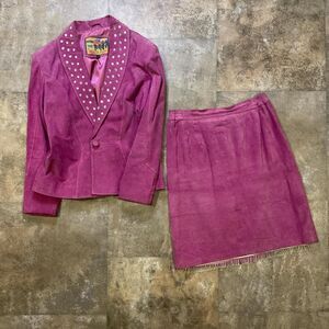 vintage y2k atlantic beach leather coat works size 12 pink leather mini skirt